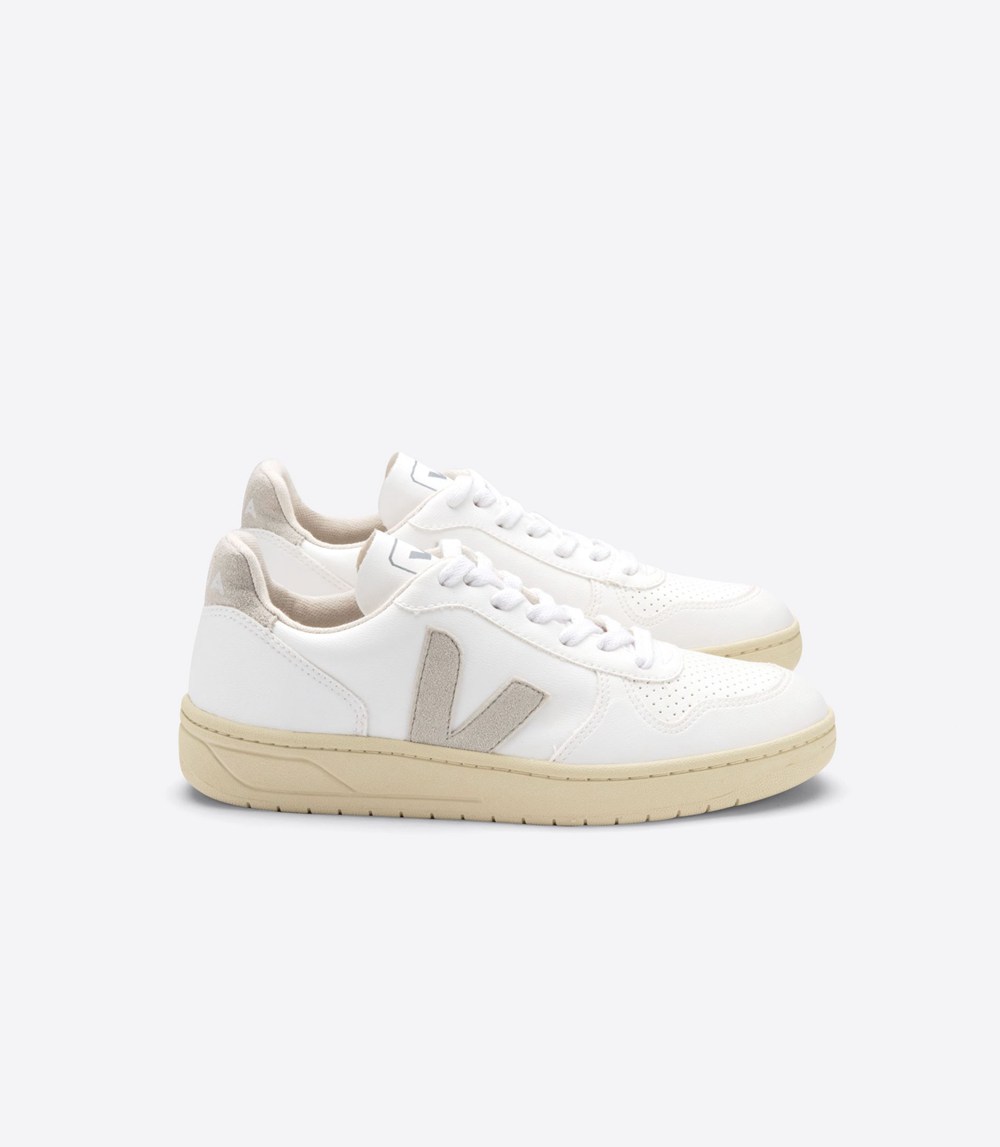 Veja Trainers Mens White/Beige - V-10 Cwl - CBZP-13659